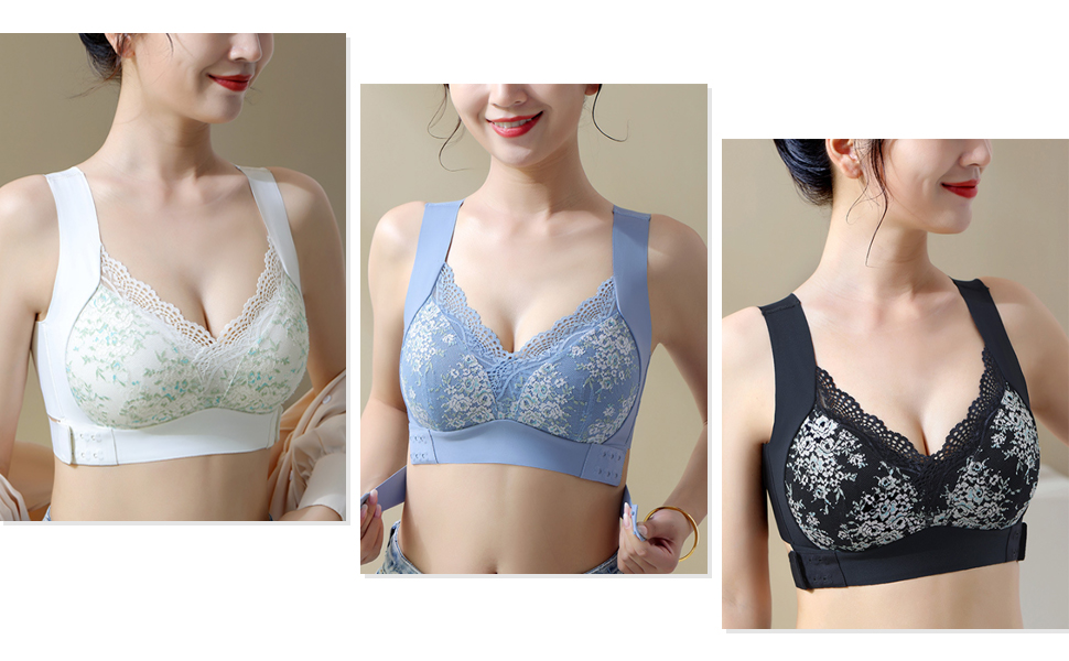 Бюстгальтер без кісточок Necalisi з застібкою на блискавці спереду, мереживний, з перехресним витонченням спини, синій, Push up, 42/95E