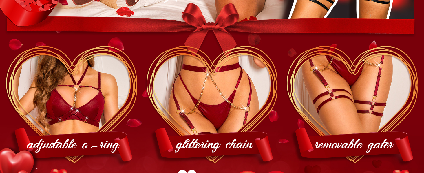 Жіночий комплект спідньої білизни RSLOVE з бретельками - Сексуальна білизна бюстгальтер та труси, 6 предметів, чорний колір