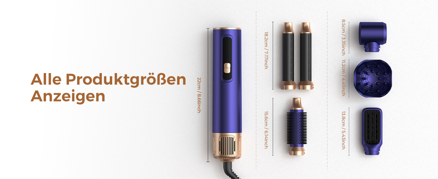 Мультистайлер для волосся 6 в 1 UKLISS Air Styler Set з дифузором, LCD-дисплеєм та насадами для завивки, сушіння та вирівнювання, 1000 Вт, Gold Blue