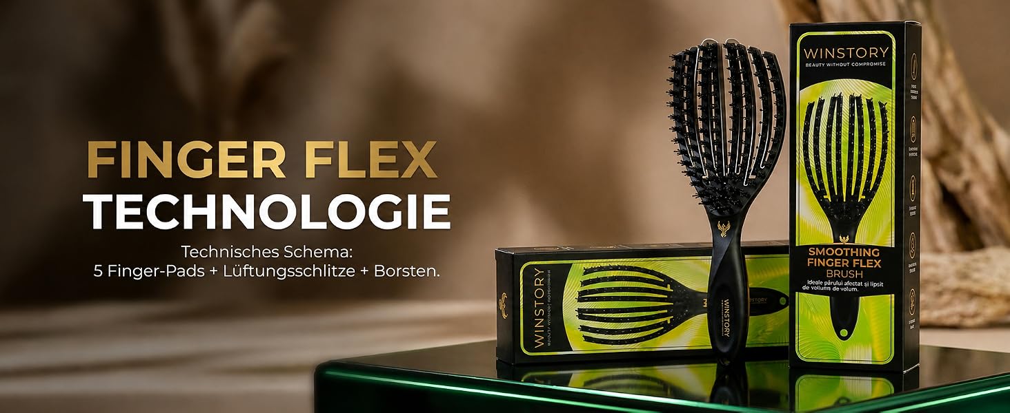 Щолічка для нарощеного волосся Finger Flex: гнучка щітка з щетиною кабана для дбайкого розплутування та антифриз-ефекту, італійський дизайн