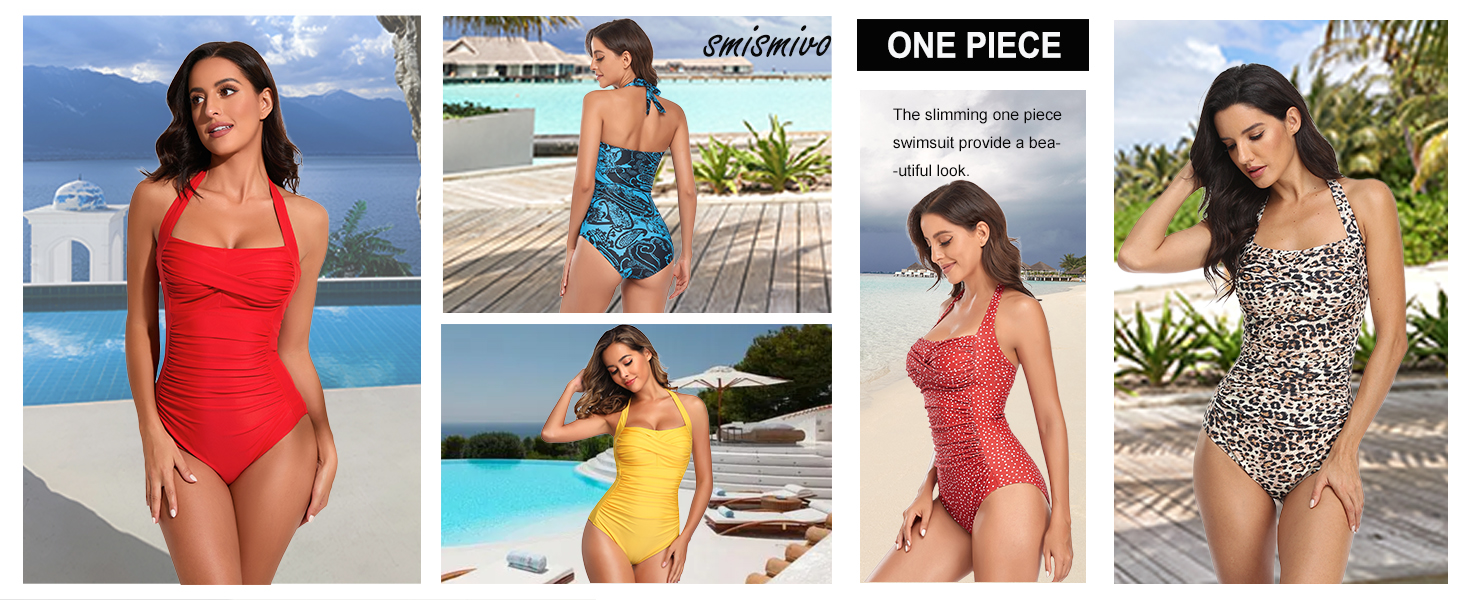 Купальник жіночий Smismivo з Push Up та ефектом живота, з драпіруванням, ретро стиль, червоний (M)