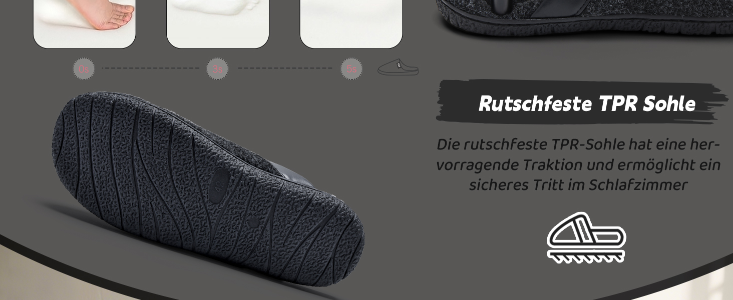 Чоловічі зимові капці WateLves з пам'яттю (Memory Foam), фетрові тампони з антиковзаючою підошвою для дому та вулиці, чорні, розмір 43 EU