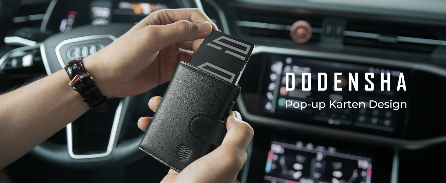 Чоловічий гаманець-картхолдер DODENSHA з RFID-захистом, автоматичним pop-up механізмом для 8-10 карт, відділенням для монет та вікном для ID (Чорний)