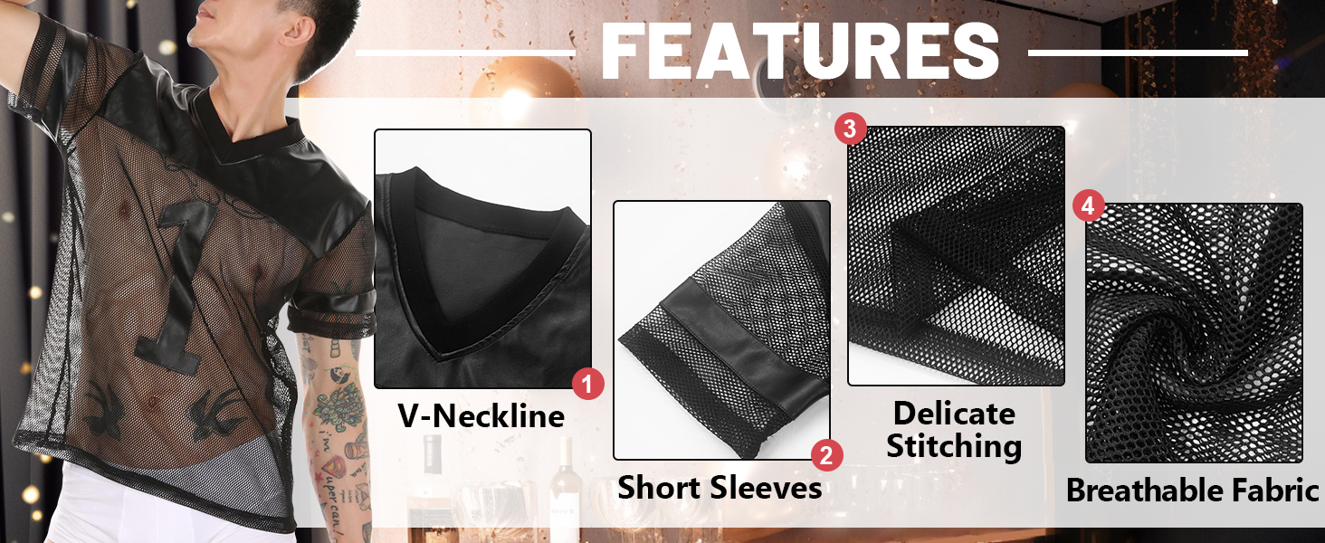 Чоловіча футболка AIEOE з сітчастою вставкою з PU шкіри, спортивна, коротка, сітка, сексуальний топ, кроп-топ