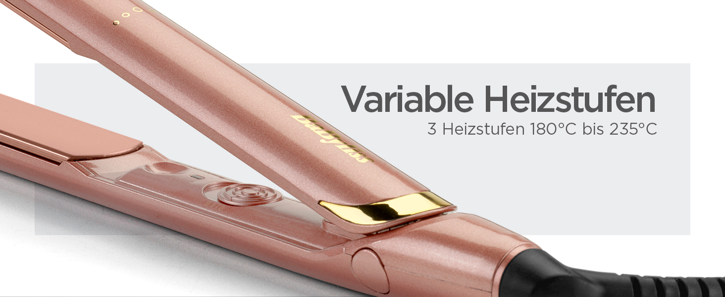 Випрямляч для волосся BaByliss Rose Gold 2598PE з керамічними пластинами, регулювання температури до 235°C, швидкий нагрів, універсальна напруга