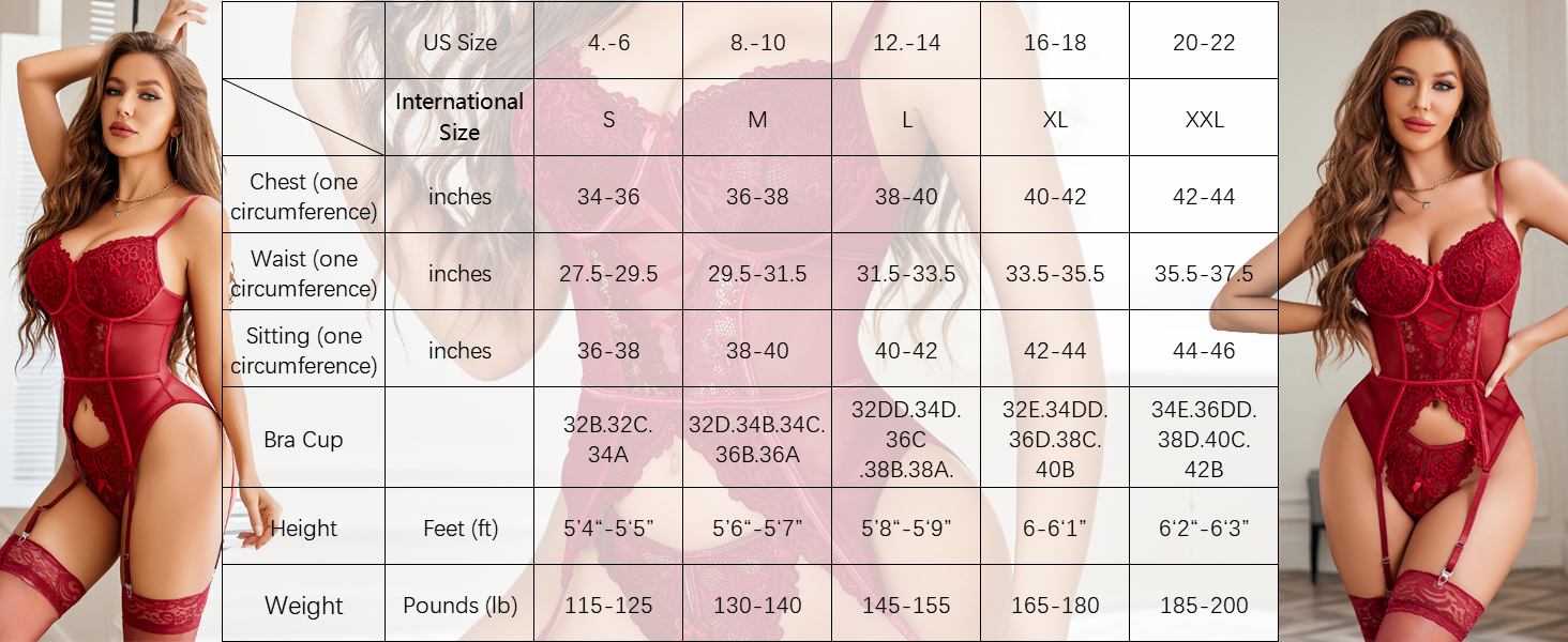 Avidlove Комплект нижньої білизни для жінок: мереживний боді, корсет, babydoll, чорний. Сексуальна спідня білизна, тіло, бюстгальтер та труси.