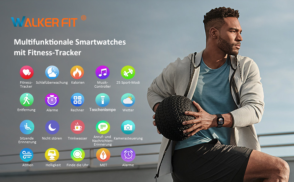 Смарт-годинник WalkerFit A1 Фітнес-трекер з монітором серцебиття та сну, крокомір, водонепроникність IP68, сенсорний екран 1.7