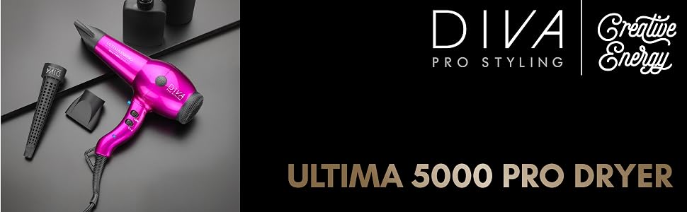 Професійний фен для волосся DIVA Pro Styling Ultima 5000 Pro, 2200 Вт, AC-мотор, фіолетовий