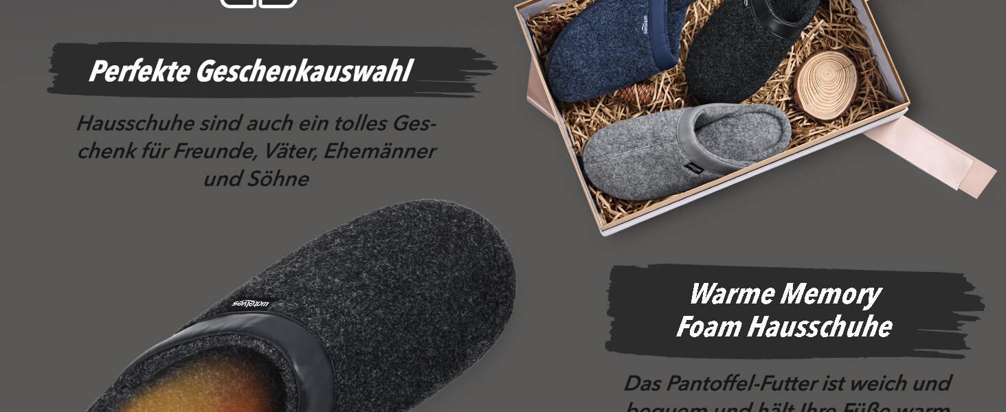 Чоловічі зимові капці WateLves з пам'яттю (Memory Foam), фетрові тампони з антиковзаючою підошвою для дому та вулиці, чорні, розмір 43 EU