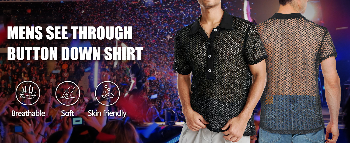 Чоловіча прозора сорочка-сітка, сексуальна білизна, мережевий топ, футболка з відкритим торсом, облягаючий крій, для клубу, вечірки, рейву, чорний, S-3XL