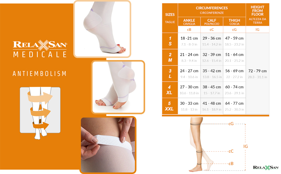 Компресійні панчохи проти тромбів Relaxsan M1370A для жінок та чоловіків, 25-32 mmHg, відкриті, без шкарпеток, Клас 2, K2 XL, білі [2 пари]