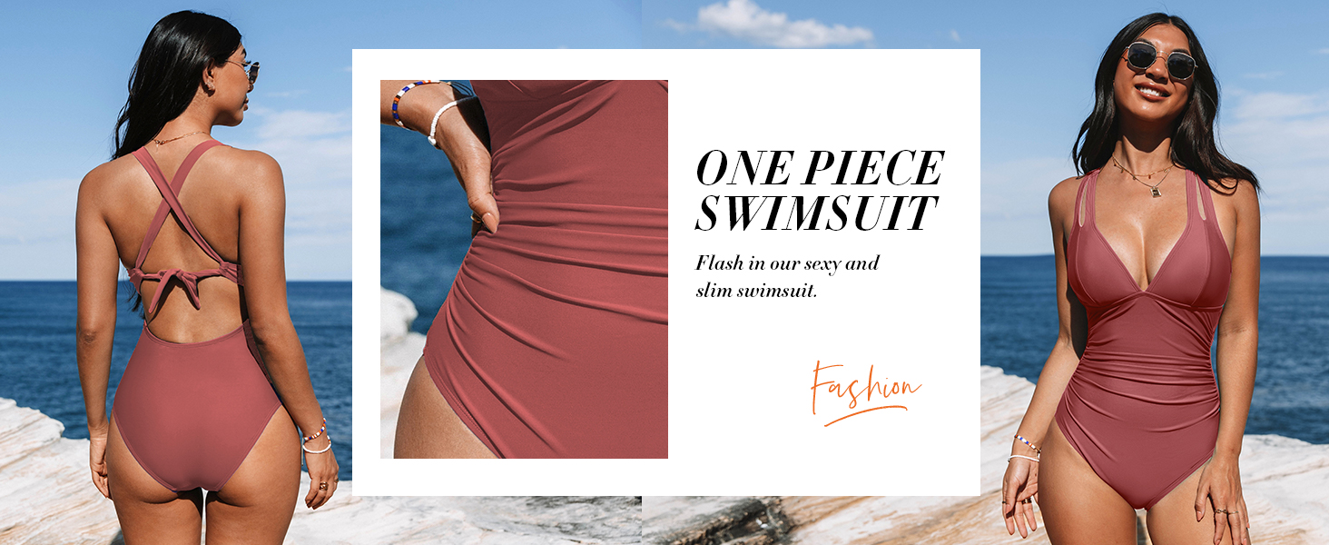 Купальник CUPSHE з V-подібним вирізом, корегуючими складками та глибоким вирізом на спині, одноцільний, оливковий/тропічний, для жінок