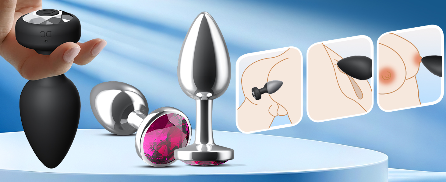 Анальні пробки для жінок та чоловіків, набір 3 шт. Силікон, метал, вібрація 10 режимів. Іграшки для дорослих, підходять для початківців, пар.