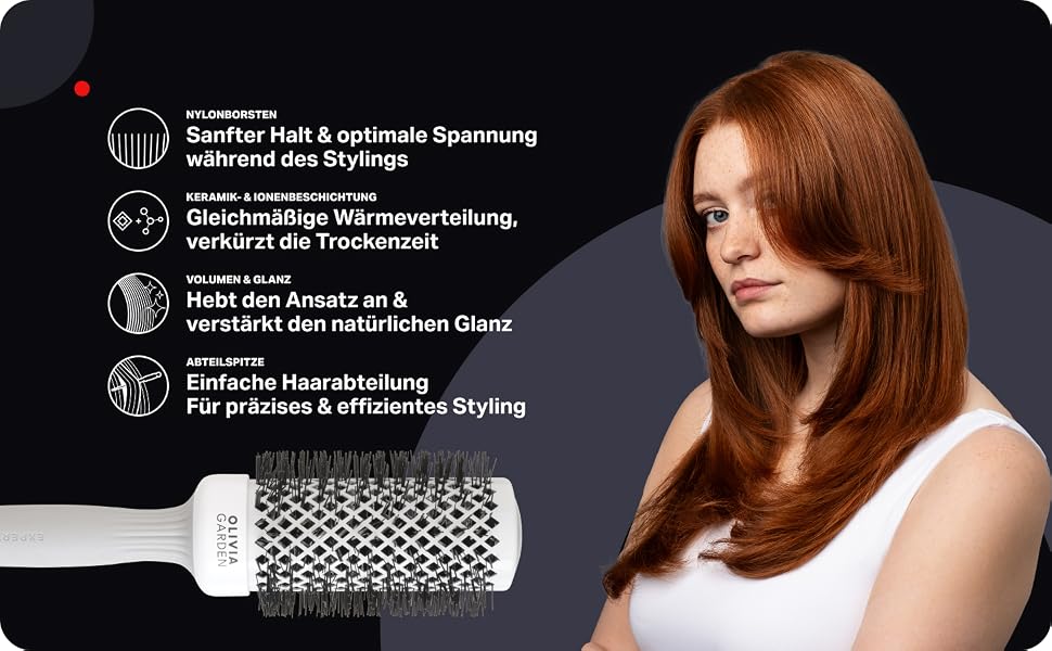 Керамічна кругла щітка для волосся Olivia Garden Expert Blowout Shine (45 мм, XS) — антистатична, для гладких та блискучих локонів, біло-сіра