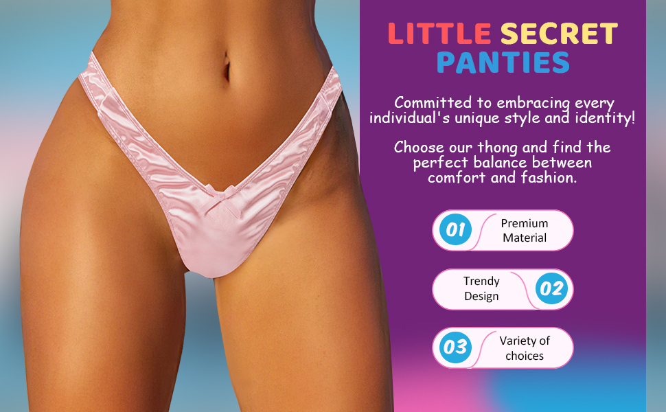 Танга-шорти LittleForBig з прихованим гафелем, гладкі шовкові, чорні - для кросдресерів та трансгендерних осіб