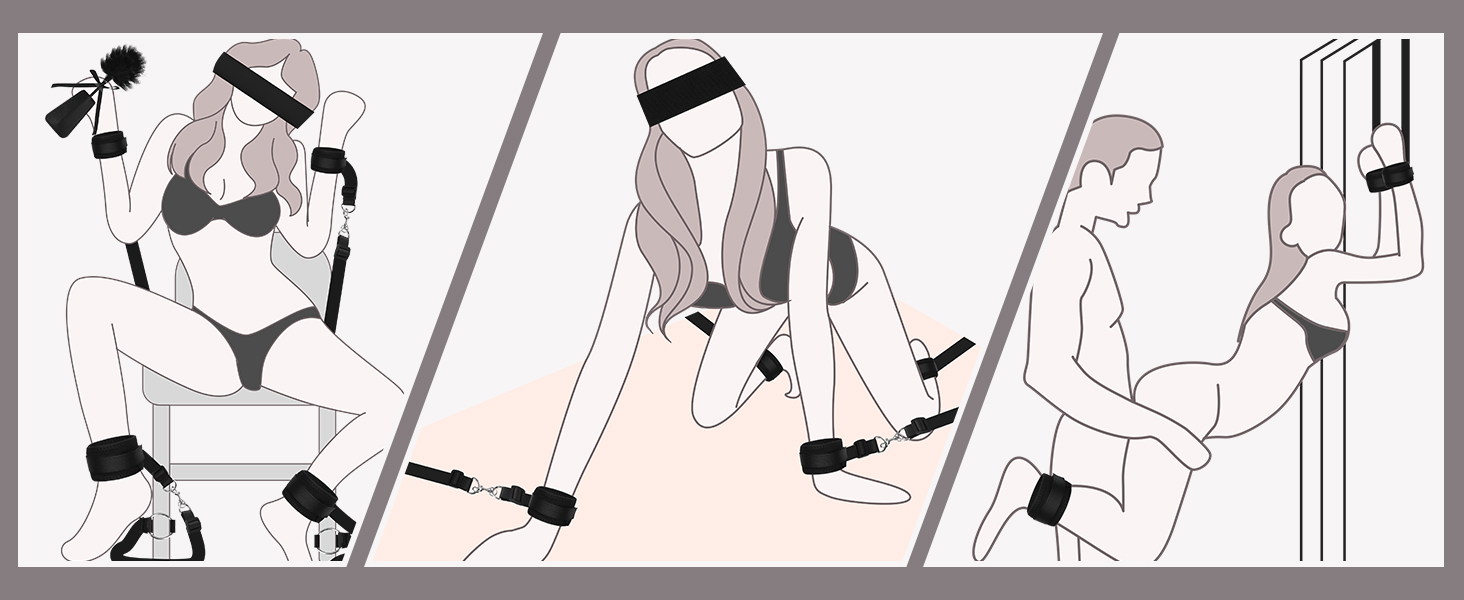 Набір для БДСМ з петлями та наручниками: петлі для ліжка, наручники, розтяжка, фіксатори для ніг (5 шт.)