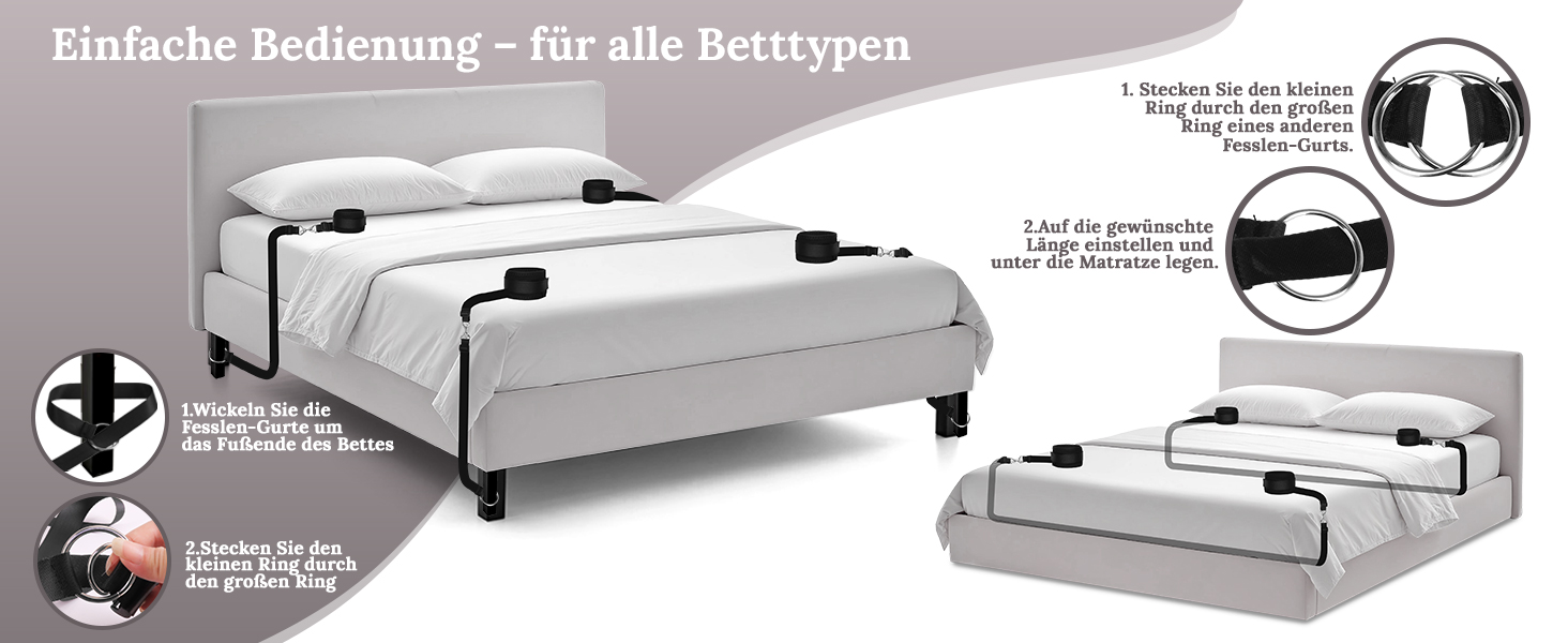 Набір для БДСМ з петлями та наручниками: петлі для ліжка, наручники, розтяжка, фіксатори для ніг (5 шт.)