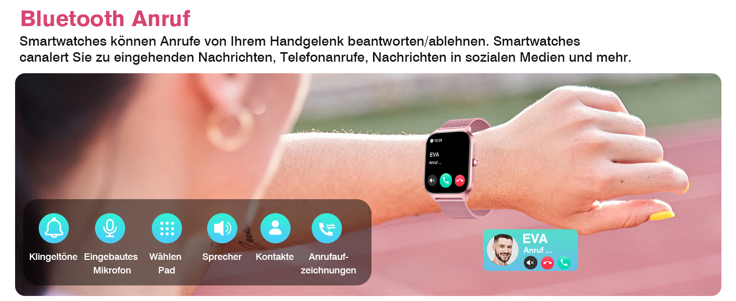 Смарт-годинник KALINCO для чоловіків та жінок з Bluetooth-дзвінками, вимірюванням тиску, пульсу та SpO2, AI фітнес-трекер, 100+ спортивних режимів, аналіз сну, сумісний з iOS та Android, колір: Rose Milano