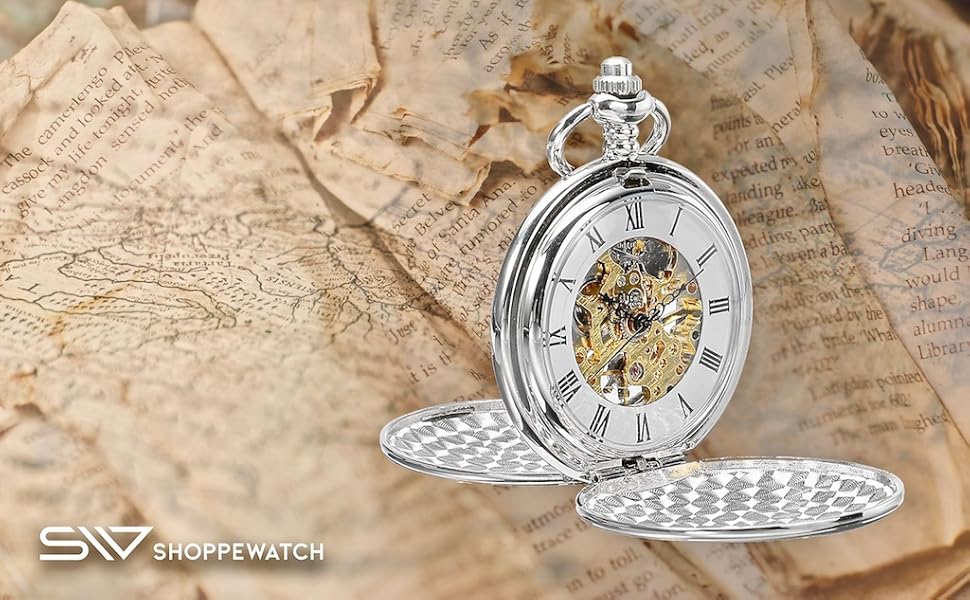 Чоловічий кишеньковий годинник ShoppeWatch з ланцюжком, механічний з ручним заводом, вінтажний стиль стімпанк 1920-х років, сріблястий