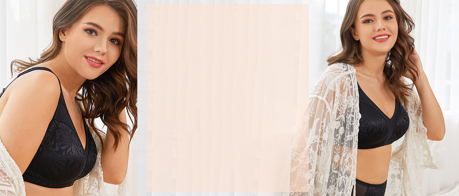 Чорний мереживний балконетний бюстгальтер Wingslove 85B з кісточками, м'який, з сіткою, без вставок