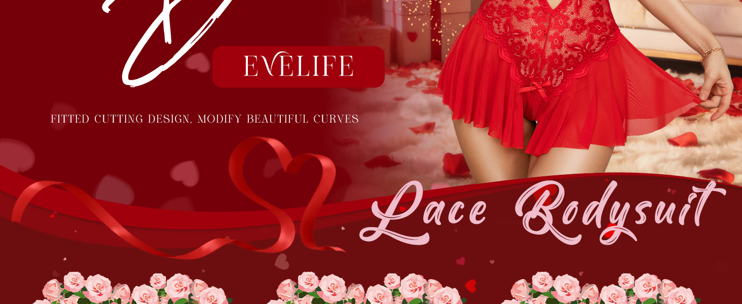 Жіночий мереживний боді Babydoll, сексуальна спідня білизна з глибоким V-подібним вирізом, прозора мережка, регульовані бретелі, червоний колір
