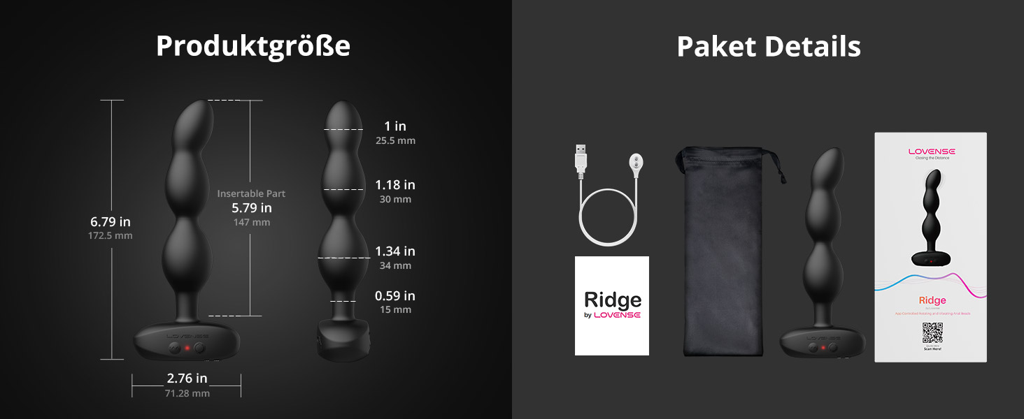 Вібратор анальний LOVENSE Ridge з пульсацією та ротацією, анальний плаг для чоловіків та жінок, з пультом дистанційного керування