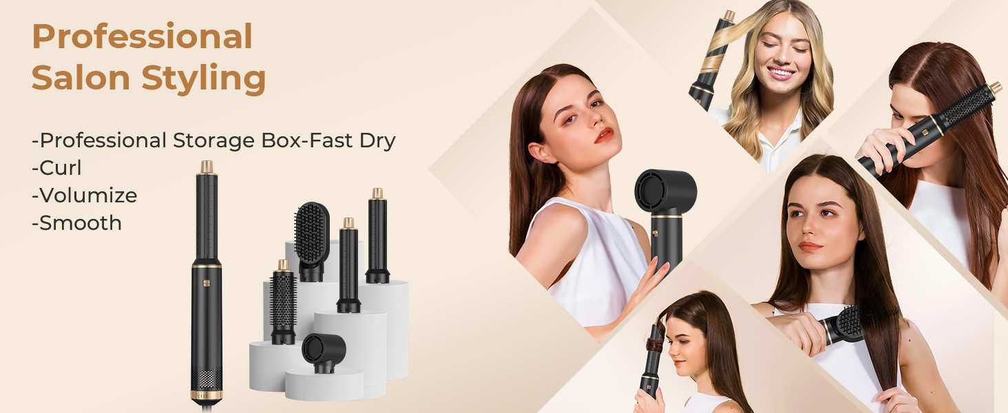Мультистайлер для волосся 5 в 1 UKLISS Airstyler Pro: фен, брашинг, гольфре, вирівнювач та сушка для волосся, 1000 Вт, Сріблястий/Золотий