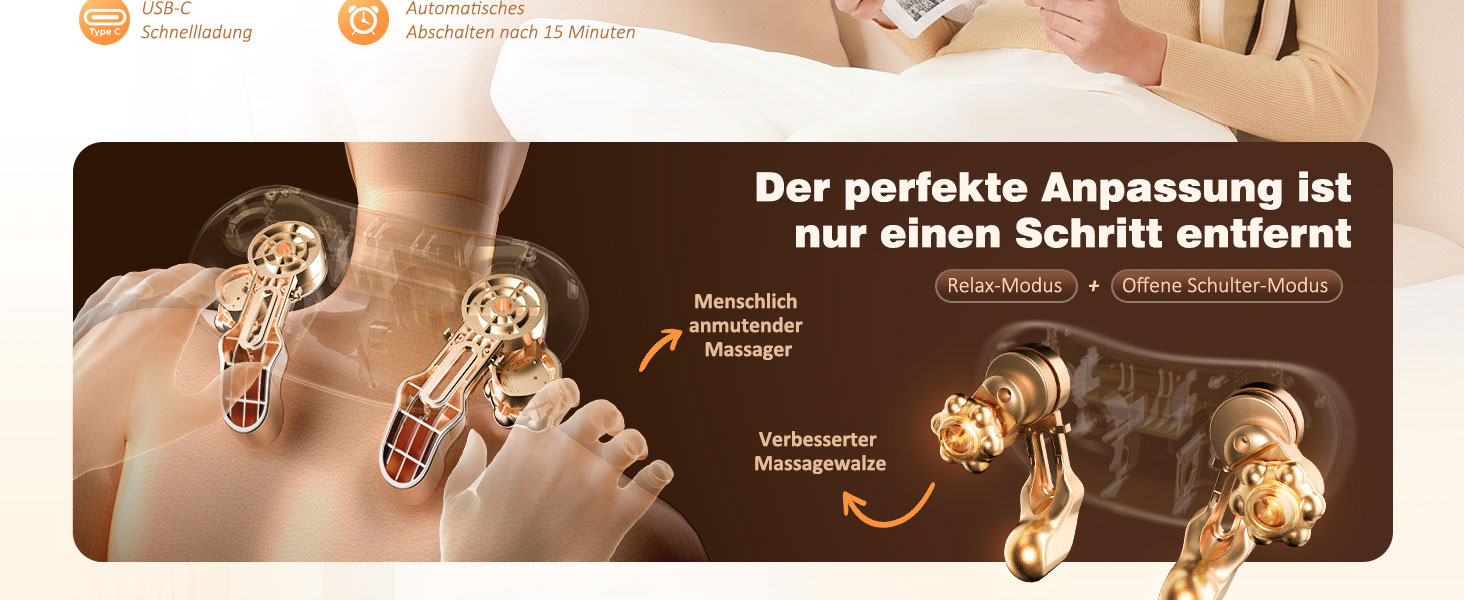 Бездротовий масажер для шиї та плечей KNQZE Shiatsu 4D з функцією підігріву, бежевий