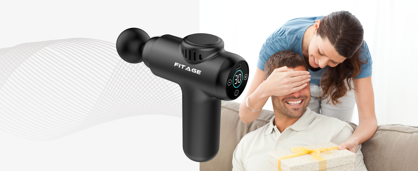 Перкусійний масажер FITAGE Massage Gun — Міні-масажна пістолет з 30 рівнями швидкості, 8 насадками для глибокого масажу м'язів спини, плечей та всього тіла, чорний
