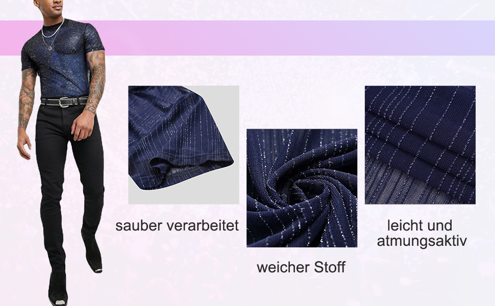 Чоловіча футболка AIEOE з блискучим дизайном - дихаюча клубна футболка з сітки, чорна