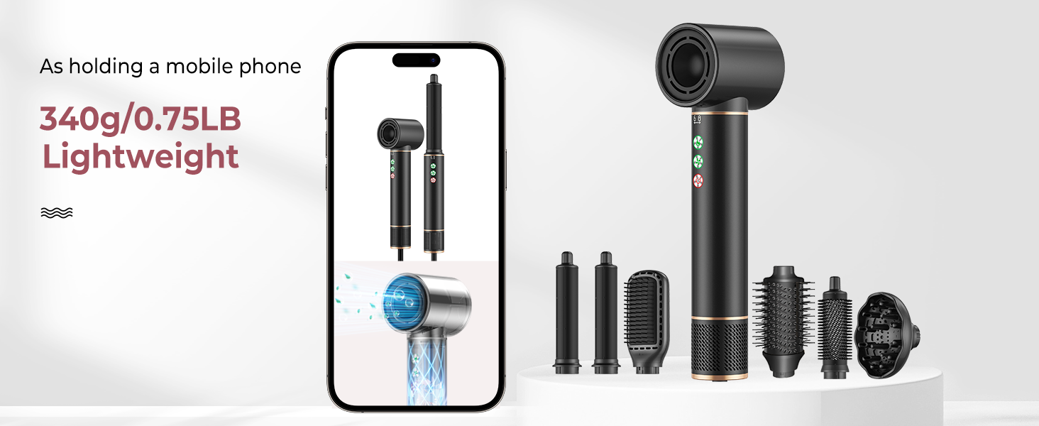 Мультистайлер для волосся 6 в 1 MogaWave Hairstyler Pro Airbrush: стайлер-фен з насадками для об'єму, завивки та випрямлення волосся, чорний