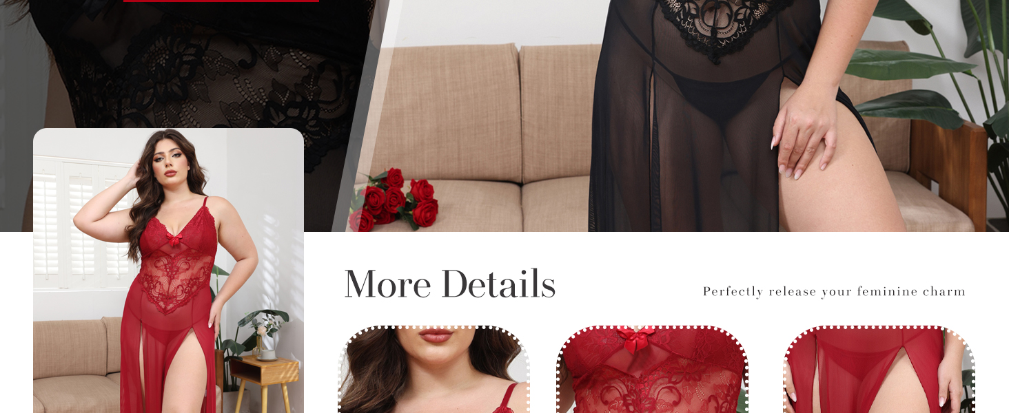 Чорний мереживний халат-ніжна сорочка з G-String від IBAKOM Dessous (XXL)