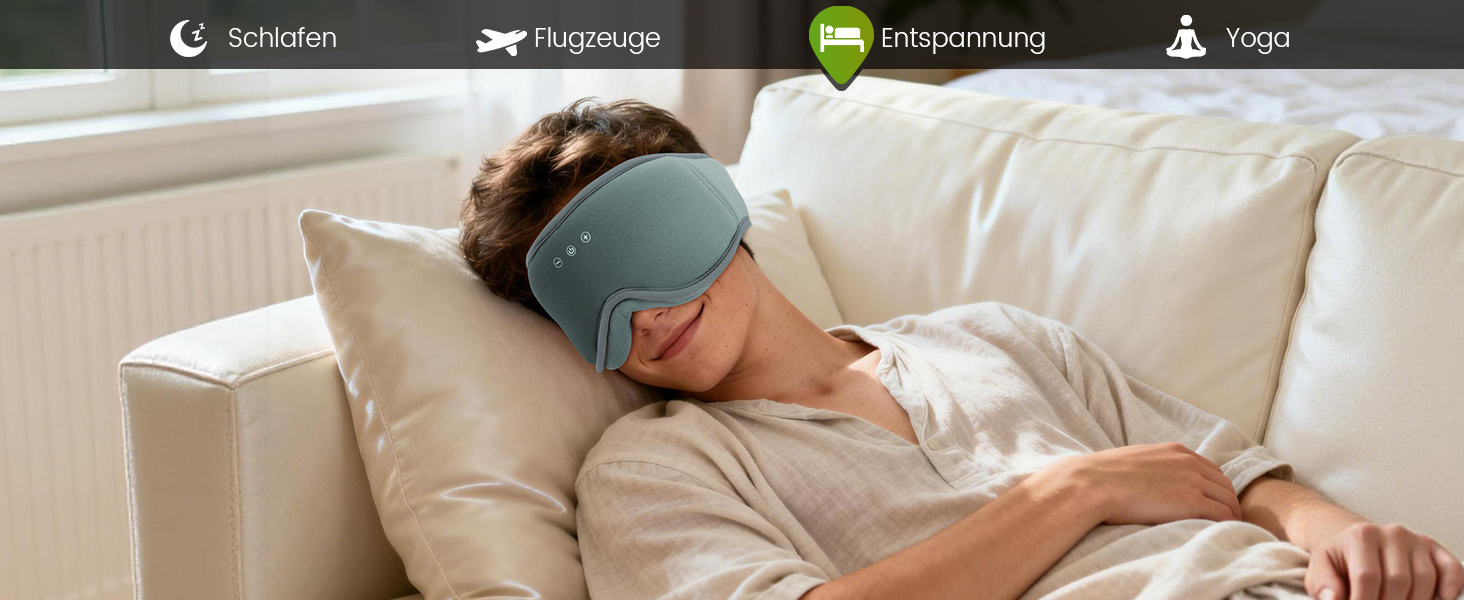 Bluetooth-навушники для сну MUSICOZY 5.4 — Маска для сну з 3D бамбуковою бавовною, повне затемнення (Blackout), 16 годин роботи, для подорожей та людей, що сплять на боці (Димчасто-сірий)