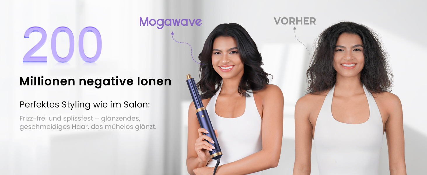 Мультистайлер для волосся 5 в 1 MogaWave Airstyler Pro 1000W: фен-щітка, плойка для локонів з іонізацією, набір для об'єму та укладки (фіолетовий)
