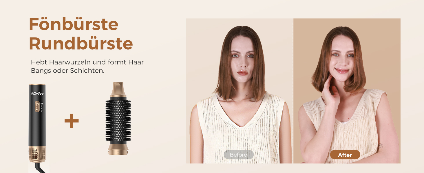 Мультистайлер для волосся 5 в 1 UKLISS Airstyler: фен, вирівнювач, круглі щітки та локони, чорний/золотий
