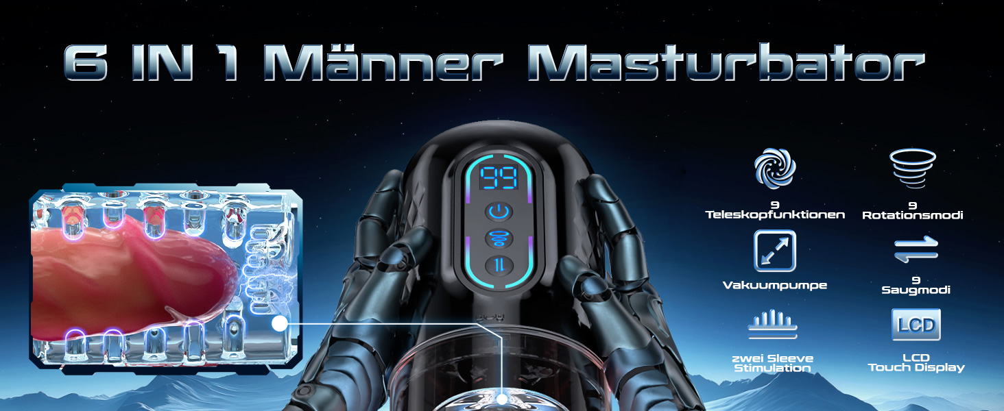 Електричний мастурбатор для чоловіків з 9 режимами, телескопічною та ротаційною функцією масажу - 3D модель