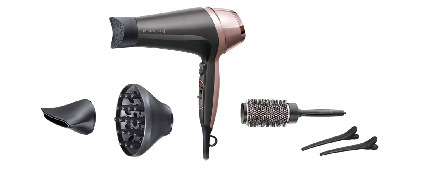 Фен для волосся Remington Curl & Straight D5707 з іонізацією, 2200 Вт, набір для стайлінгу (дифузор, конічна насадка, кругла щітка 45 мм)
