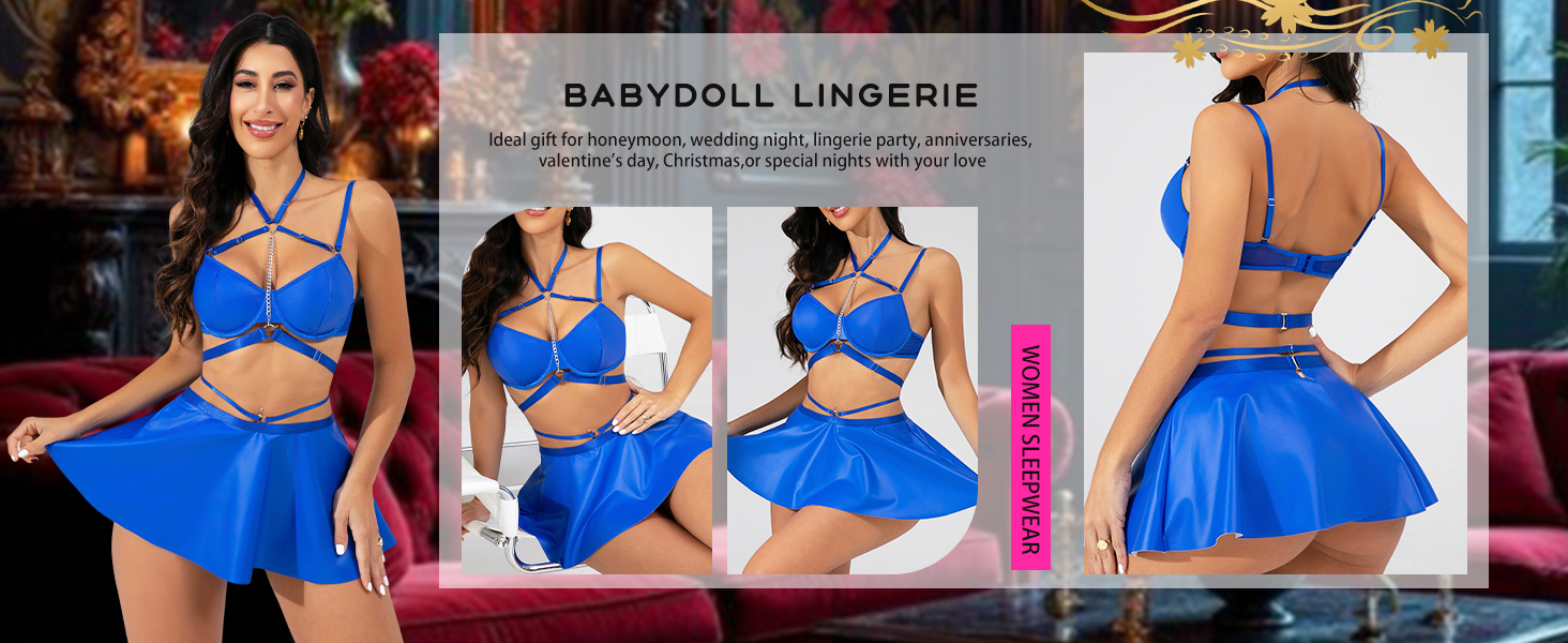 Елегантний костюм Evelife з чорного штучної шкіри: міні-сукня та бюстгальтер push-up з металевим ланцюжком. Ідеально для вечірок, клубів та тематичних заходів. Розмір M.