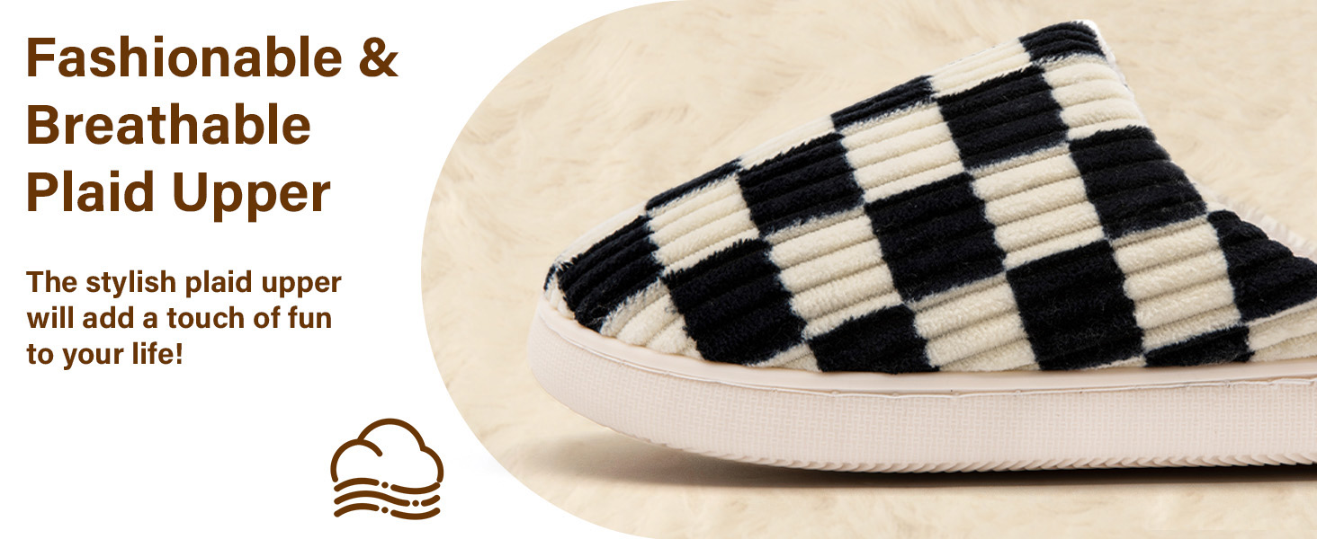 М'які домашні капці Guyarns у формі хмаринки з ефектом пам'яті (Memory Foam), плюшеві та протиковзкі, в клітинку, чорні, розмір 38/39 EU