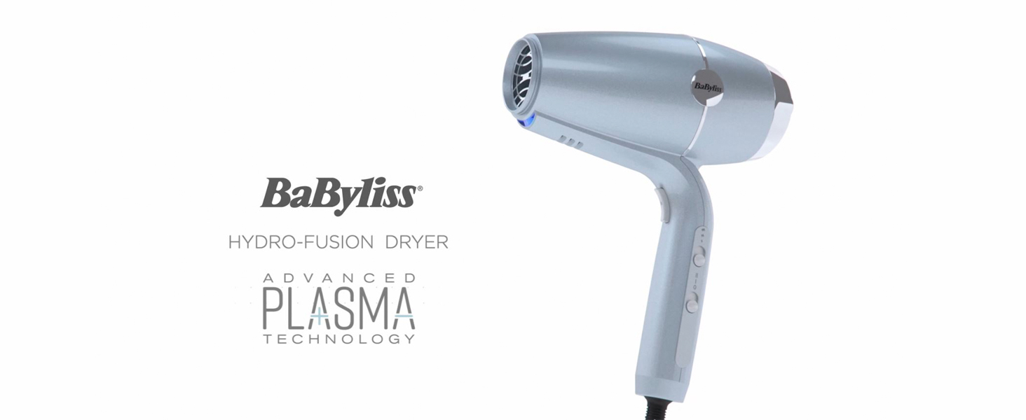 Професійний іонний фен BaByliss Hydro-Fusion 2100W з дифузором та концентратором, плазма-технологія для блиску та гладкості волосся, 3 режими температури, 2 швидкості, синій, D773DE