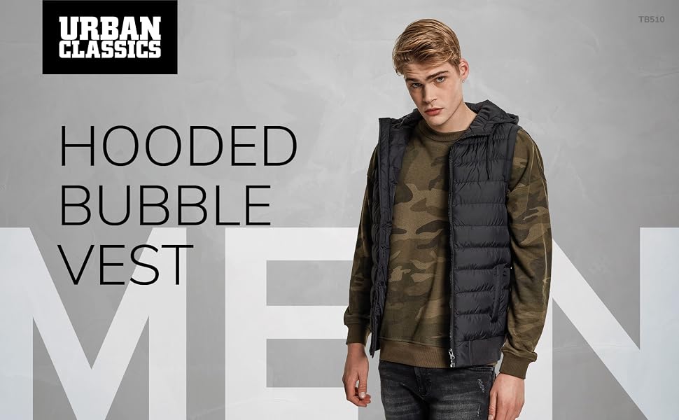 Чоловічий жилет Urban Classics Sma Bubbe з капюшоном, чорний, стиль streetwear (XXL)