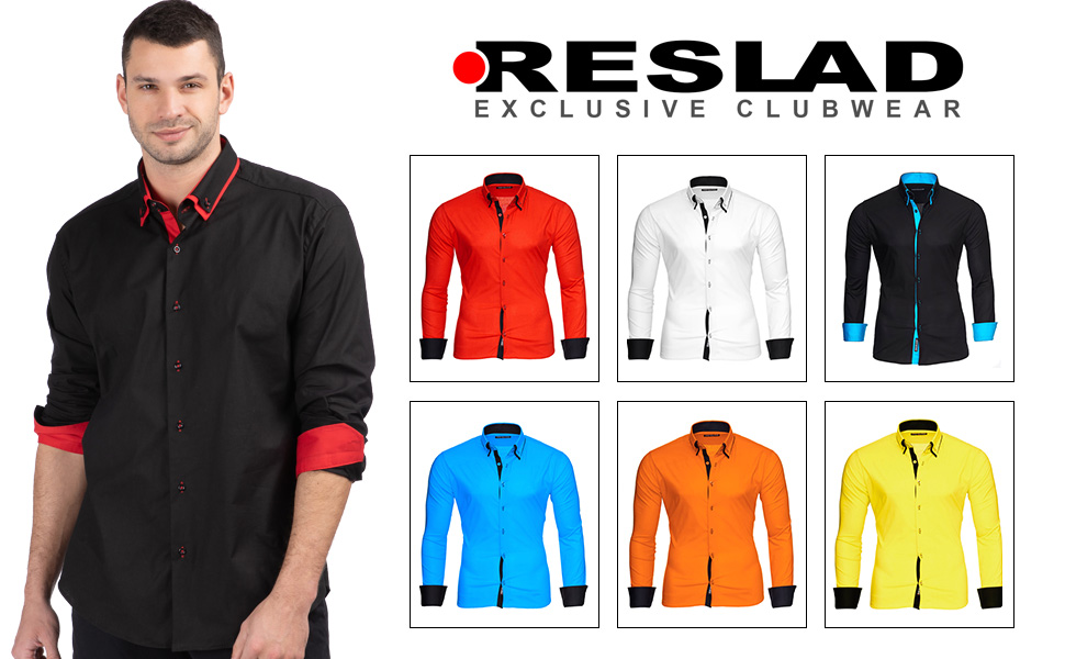 Чоловіча сорочка Reslad Slim Fit з довгим рукавом Alabama RS-7050, чорно-синя