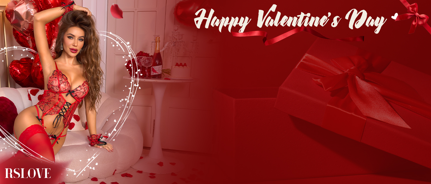 Комплект спідньої білизни RSLOVE для жінок: мереживний комплект Babydoll - сексуальний 4-частинний комплект з стрінг-стрічкою, нічна сорочка, багатокольоровий, серцевий дизайн, білий