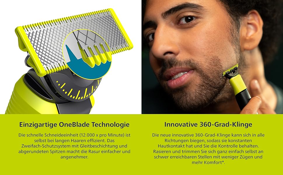Електричний тример та бритва Philips OneBlade 360 Face & Body (QP4631/30) для обличчя та тіла, з підтримкою додатка, 2 леза 360 та насадками для стрижки