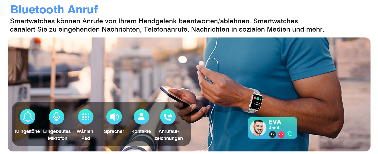 Смарт-годинник KALINCO для чоловіків та жінок: Bluetooth-дзвінки, вимірювання тиску, пульсу, SpO2, стресу, 100+ спортивних режимів, аналіз сну, сумісність з iOS та Android (Milano Срібний + Білий)