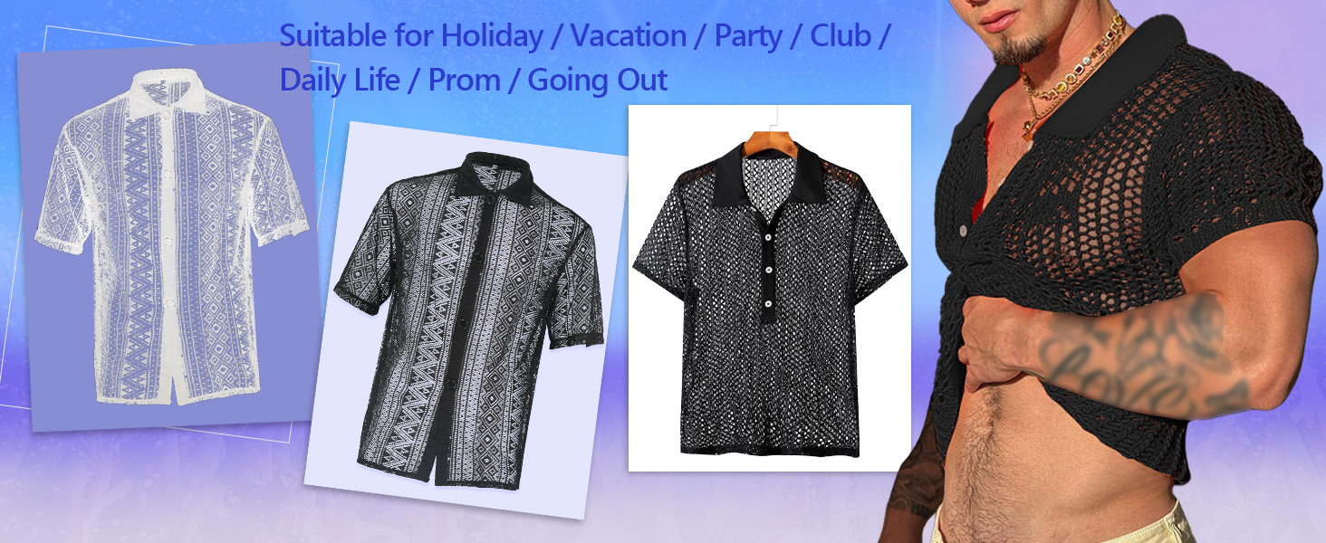 Чоловіча прозора сорочка-сітка, сексуальна білизна, мережевий топ, футболка з відкритим торсом, облягаючий крій, для клубу, вечірки, рейву, чорний, S-3XL