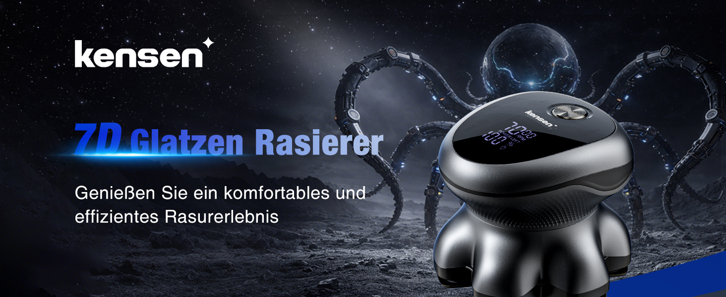 Електричний тример-голениця для голови та обличчя Kensen 7D Bold Shaver, водонепроникна машинка для гоління чоловіча, USB Type-C, синя