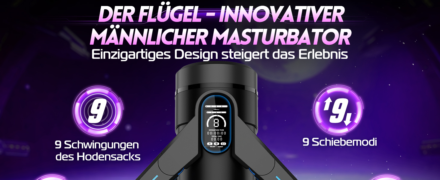 Інтимний масажер для чоловіків Eanatoys з 9 вібраціями, телескопічною функцією та LCD-дисплеєм (синій)