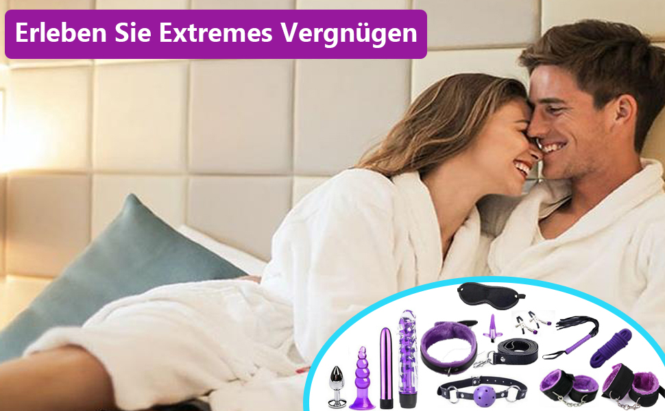 Набір для БДСМ Fesseln: 13 предметів з шкіри, з наручниками та анальним плугом (фіолетовий)