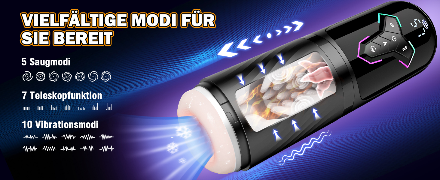 Мастурбатор для чоловіків KI-Interaktion з 10 вібраціями, 7 режимами розтягування та 5 режимами стимуляції. Секс-іграшка з підігрівом та керуванням через APP